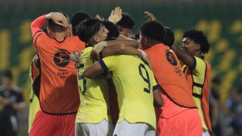 Jugadores ecuatorianos celebrando un gol. (FEF)