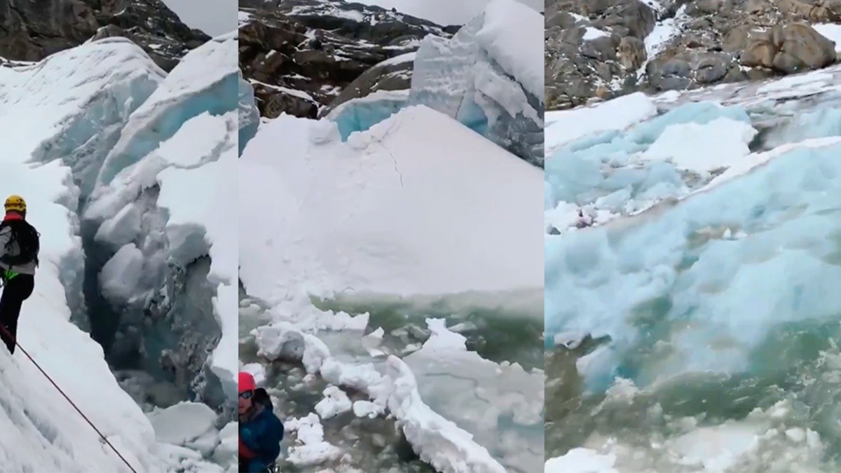 Montañistas en el nevado de Vallunaraju, en Perú (Captura de pantalla de video)
