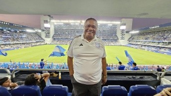 El presidente del Club Sport Emelec, Jorge Guzmán, en el estadio George Capwell (Foto: Cuenta de X de Jorge Guzmán)