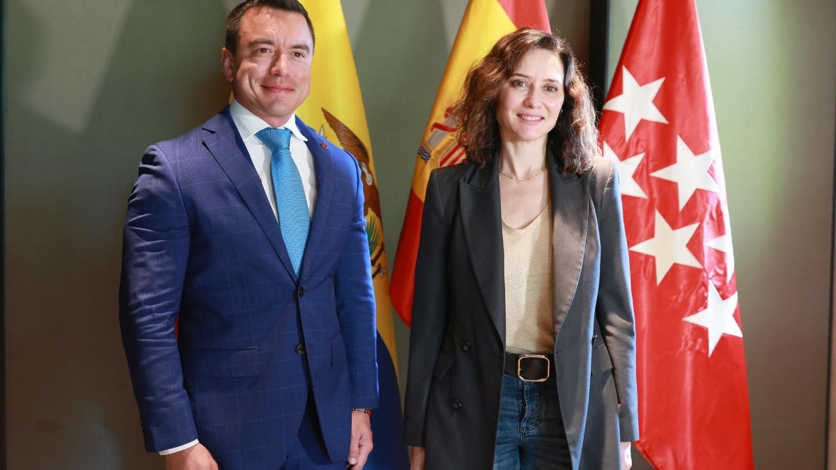Imagen de Daniel Noboa junto a Isabel Díaz Ayuso, presidenta de la Comunidad de Madrid, este 29 de abril del 2025. (Presidencia del Ecuador)