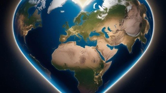 Representación conceptual de la Tierra con forma de corazón, simbolizando el latido de Tierra (Obtenido de Canva)