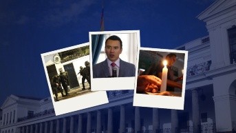 Tres fotografías: Incursión de la policía en la Embajada de México en Quito, Daniel Noboa y una foto referencial de apagones. (Liz Rivera)