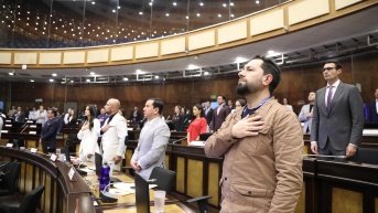 De derecha a izquierda, los asambleístas Adrián Castro, Ferdinan Álvarez, Andrés Castillo y Diana Jácome, todos iniciaron en la política en otros movimientos o partidos. (Flickr Asamblea)