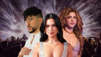 Bad Bunny, Dua Lipa y Shakira son las principales estrellas pop que han anunciado conciertos en América Latina como parte de sus giras mundiales. (Ecuavisa)