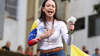 María Corina Machado durante la manifestación del 9 de enero en Caracas. (PEDRO MATTEY / AFP)