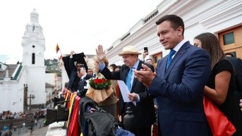 Daniel Noboa y Edmundo González en el balcón del Palacio de Carondelet. (Presidencia)