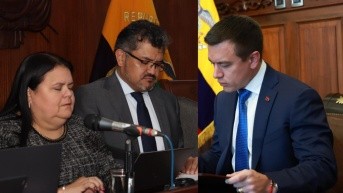 Foto de Alí Lozada y Teresa Nuques, jueces de la Corte Constitucional; y de Daniel Noboa, presidente de Ecuador. (Collage)