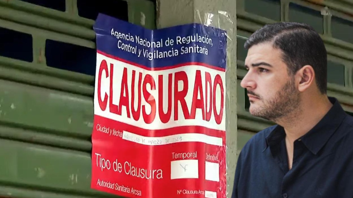 Imagen del sello de clausura de una pizzería de la familia de Aquiles Álvarez en Urdesa, norte de Guayaquil. (Televistazo/Ecuavisa.com)