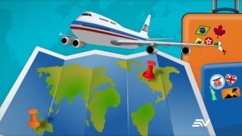 Gráfica de mapa, avión y maletas. (Foto: Televistazo)