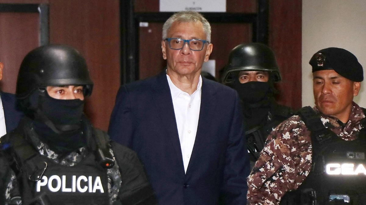 Imagen de Jorge Glas en la Corte Nacional de Justicia ante una audiencia de juicio el 6 de junio por el caso Reconstrucción de Manabí. (Galo Paguay / AFP)