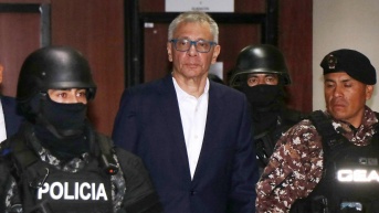 Imagen de Jorge Glas en la Corte Nacional de Justicia ante una audiencia de juicio el 6 de junio por el caso Reconstrucción de Manabí. (Galo Paguay / AFP)