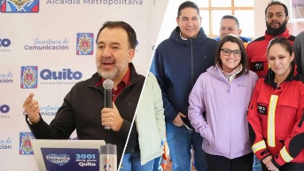 Pabel Muñoz y funcionarios del gobierno. (Fotos: Municipio de Quito y Vicepresidencia de la República)