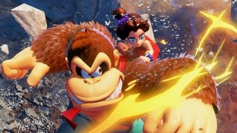 Captura del juego de Nintendo DK Bonanza, donde se muestra al protagonista en conjunto con Pauline, su acompañante (Foto web)