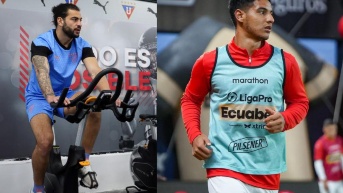 Gian Franco Allala (izquierda) y Kevin Minda (derecha), jugadores de Liga de Quito (Collage Ecuavisa)