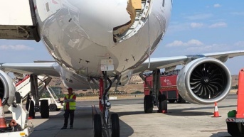 Avión de iberia que sufrió choque con un ave. (Redes Sociales)