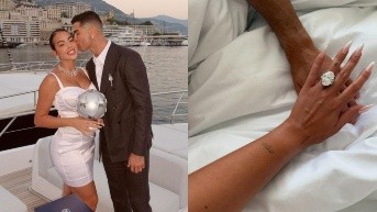 Georgina Rodríguez y Cristiano Ronaldo juntos en un barco y muestran el anillo de compromiso. (Foto: Internet)