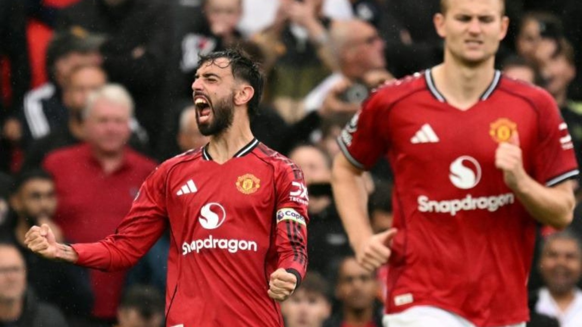 Bruno Fernandes celebrando el triunfo. (Manchester U.)