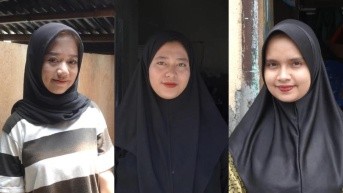 Las hermanas Esti, Aminah y Fatma fueron criadas por parientes en Indonesia mientras su madre trabajaba en Arabia Saudita. (BBC/Hanna Samosir)