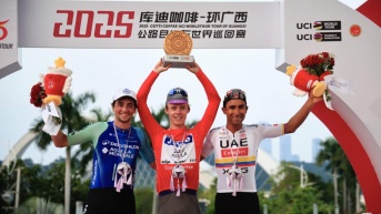 El ciclista ecuatoriano, Jhonatan Narváez, finalizó en el tercer lugar de la clasificación general del Tour de Guangxi en China (Foto: UAE)