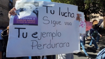 Protestas contra el asesinato del alcalde de Uruapan, Carlos Manzo (JORDI LEBRIJA / AFP)