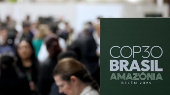 Vista del logo de la COP30 en Brasil (AFP)