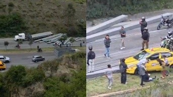 El siniestro del tráiler bloquea la avenida Simón Bolívar. (Composición)