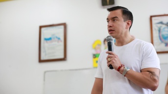 Daniel Noboa durante las votaciones en la consulta popular 2025. (Flickr CNE)