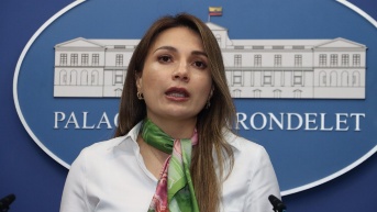 Quito, jueves 24 de julio del 2025. Una rueda de prensa de Carolina Jaramillo. (API)