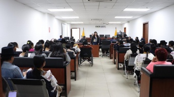 La audiencia en el Complejo Judicial Norte de reformulacion de cargos a los 12 de Otavalo. (Rolando Enríquez / API)