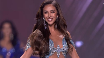 Nadia Mejía en traje de gala en la previa del Miss Universo 2025. (Captura de Pantalla)