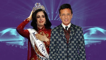 Fátima Bosch, Miss Universo 2025, y Omar Harfouch, exjuez de Miss Universo. (Ecuavisa)