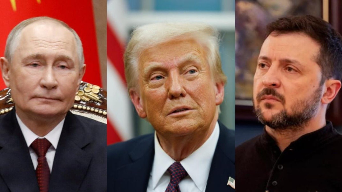 Composición de Vladímir Putin, presidente de Rusia; Donald Trump, presidente de los Estados Unidos y Volodímir Zelenski, presidente de Ucrania (Ecuavisa)
