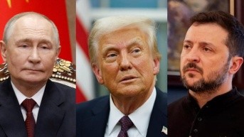 Composición de Vladímir Putin, presidente de Rusia; Donald Trump, presidente de los Estados Unidos y Volodímir Zelenski, presidente de Ucrania (Ecuavisa)