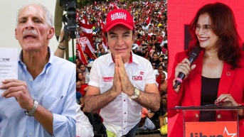 Composición de los candidatos a la presidencia de Honduras: Nasry Asfura, Salvador Nasralla y Rixi Moncada.