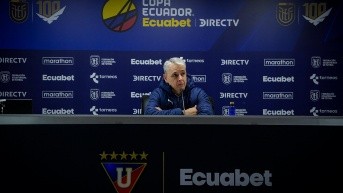 El entrenador de Liga de Quito, Tiago Nunes, en rueda de prensa p (Foto: Liga de Quito)