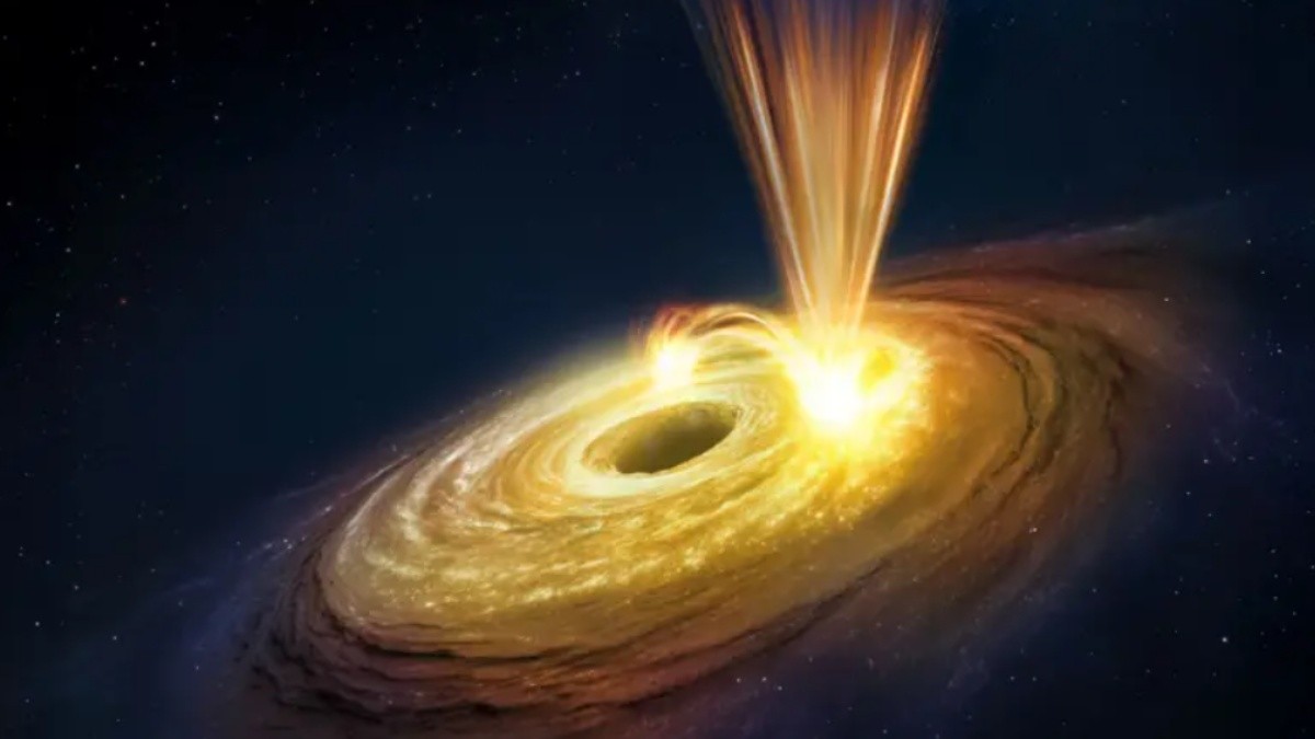 Representación artística del agujero negro turbulento y con fuertes vientos en la galaxia NGC 3783. (Agencia Espacial Europea)