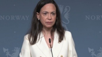 María Corina Machado en la rueda de prensa del 11 de diciembre en Oslo. (EFE)