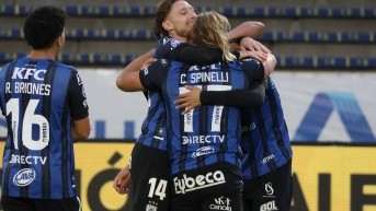 Cristian Zabala celebra su gol con Independiente del Valle contra Universidad Católica por la fecha nueve del hexagonal principal de la LigaPro (API)