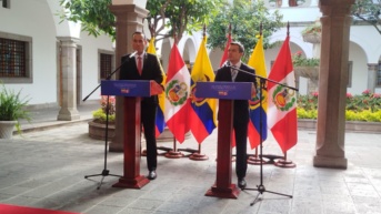 Rueda de prensa de José Jerí y Daniel Noboa en el Palacio de Carondelet. (David Guerra/ECUAVISA)