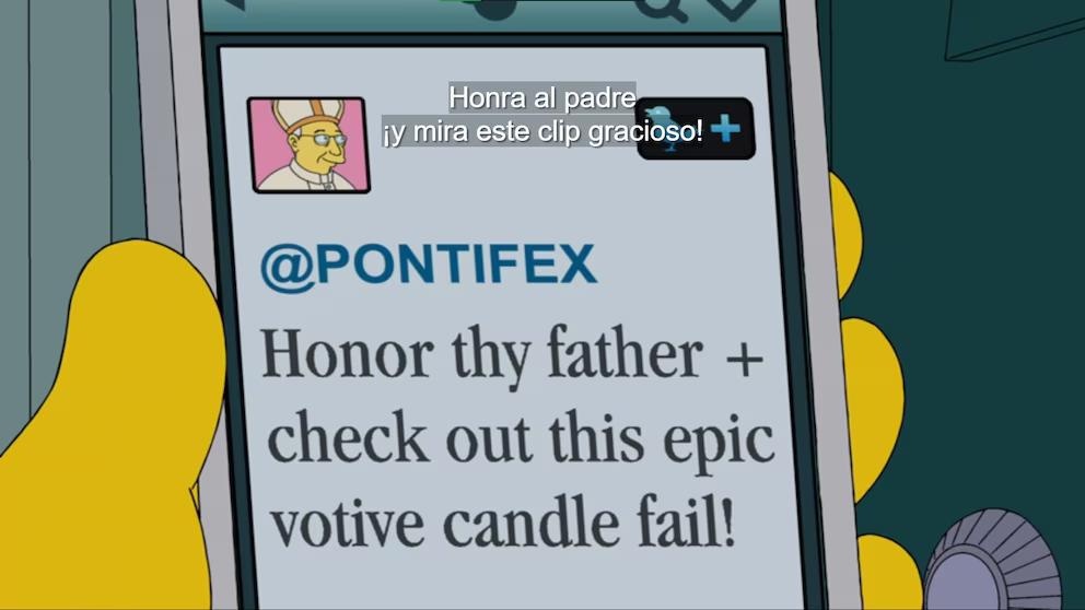Fotografía de un tweet del Papa en Los Simpsons. (Internet)