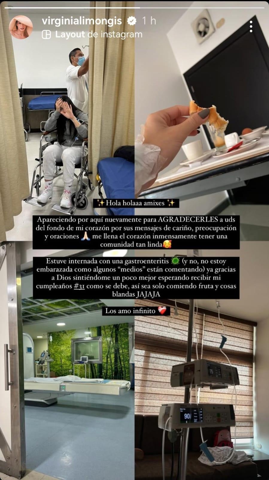 Story de Virginia Limongi hablando sobre su estado de salud (Instagram)