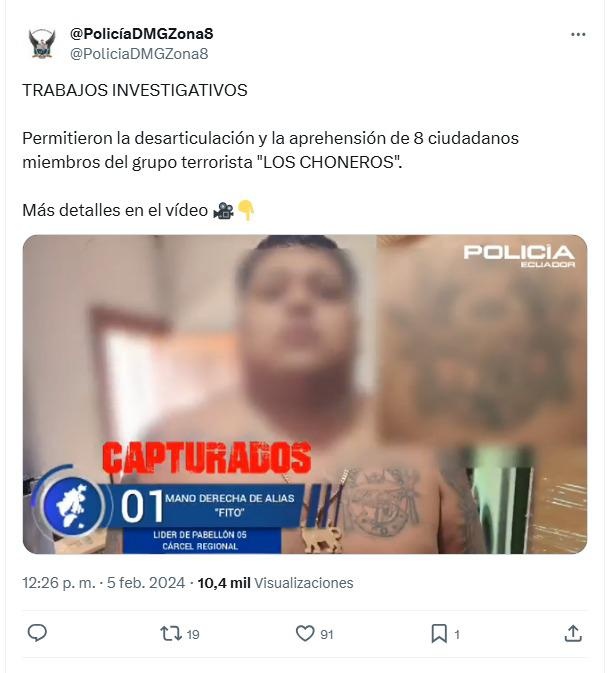 Foto del anuncio de la Policía Nacional sobre la captura de alias Comandante R en febrero de 2024. (Captura de pantalla)