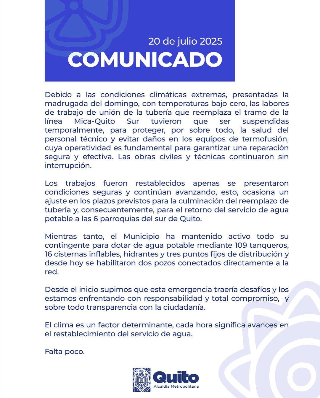 Imagen Ecuavisa (Comunicado del Municipio de Quito)
