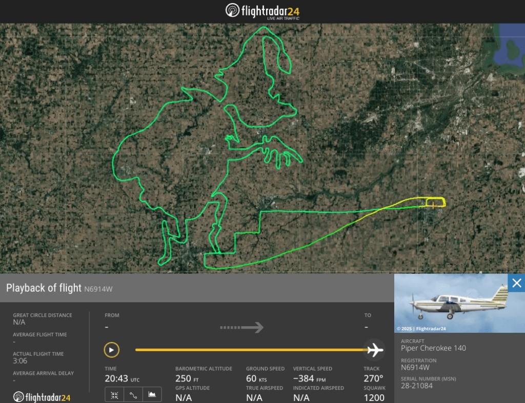 Dibujo del Grinch del piloto de Ohio. ​ (Flightradar24)