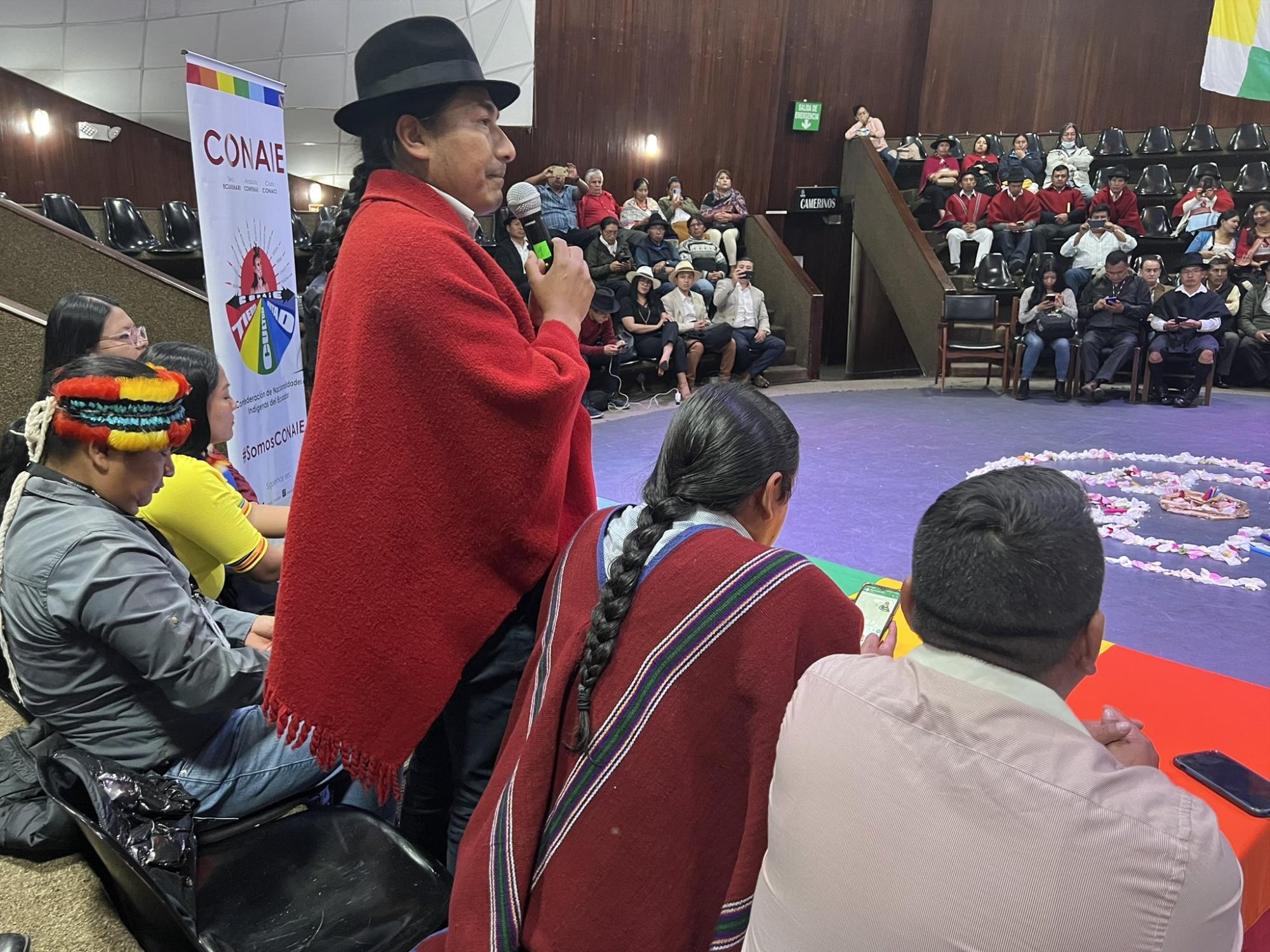 Leonidas Iza en el Consejo Ampliado de la Conaie. (Foto: Conaie.)