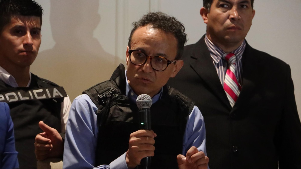 Imagen de Christian Zurita en una rueda de prensa realizada en Guayaquil, el 16 de agosto de 2023. (DD)