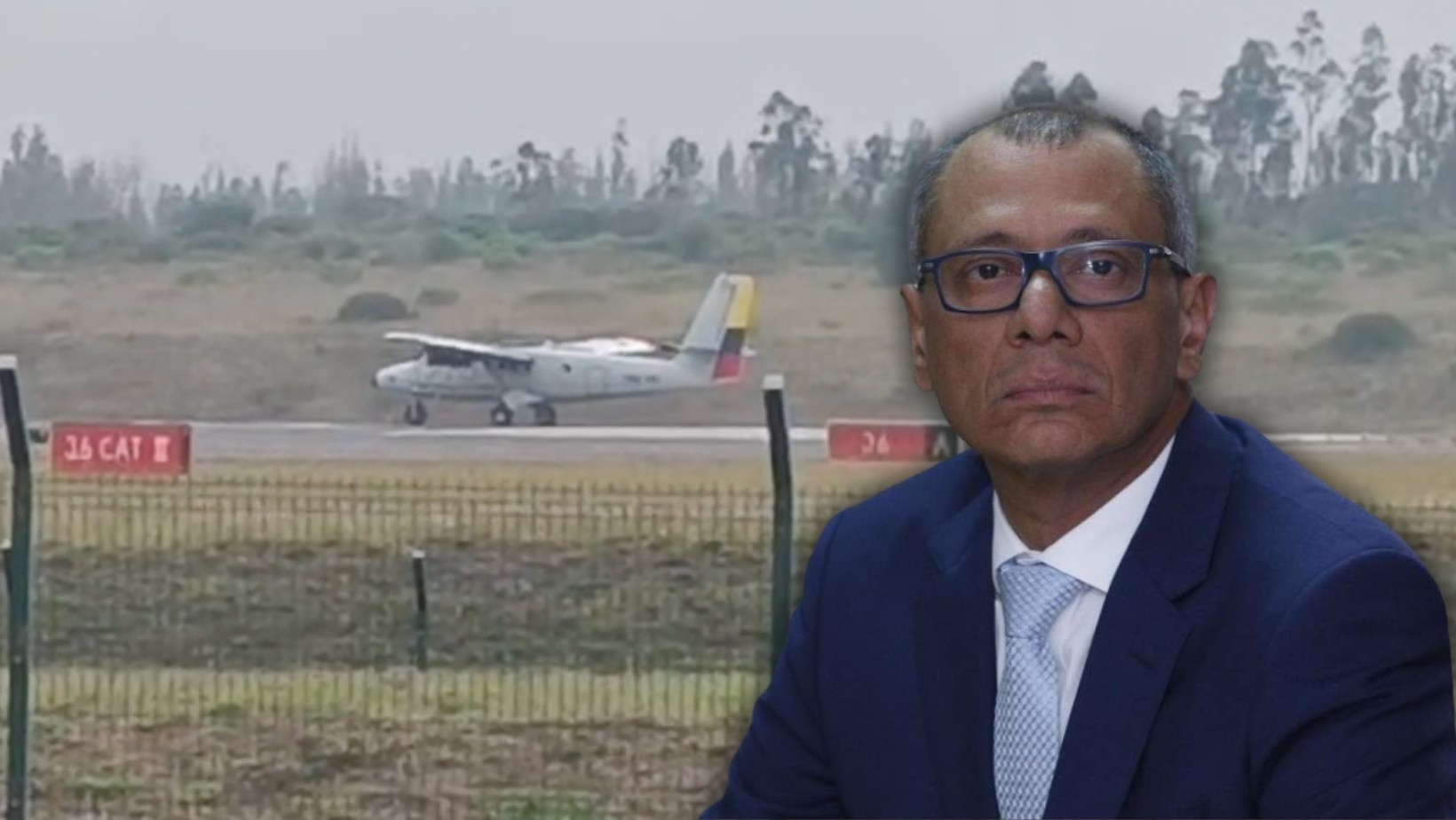 Momento en el que Jorge Glas parte desde el aeropuerto internacional Mariscal Sucre. (Captura de pantalla e Internet)