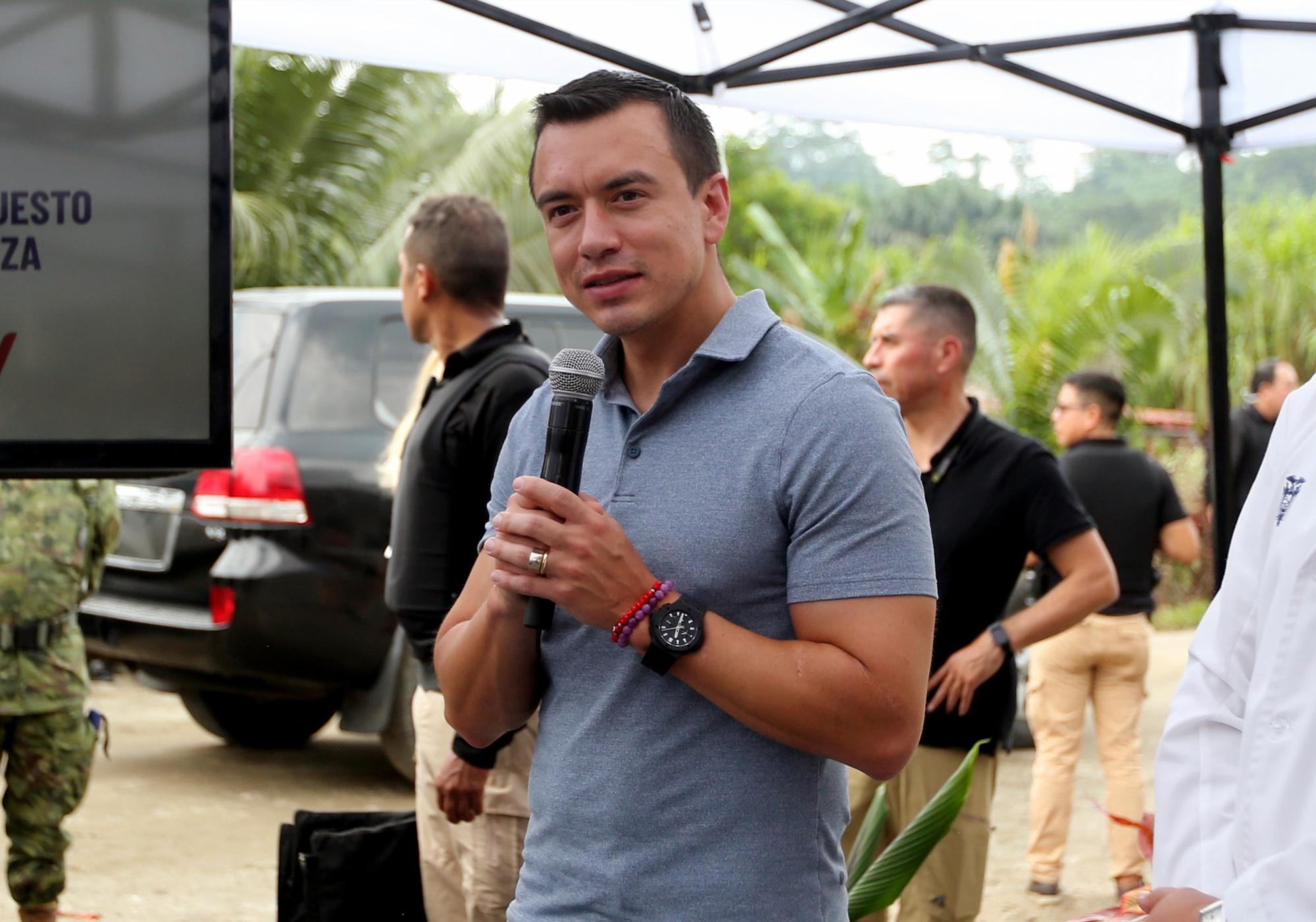 Imagen de Daniel Noboa, presidente de Ecuador, en un evento en Canelos, Pastaza, el 10 de abril del 2024. (Flickr/Presidencia del Ecuador)