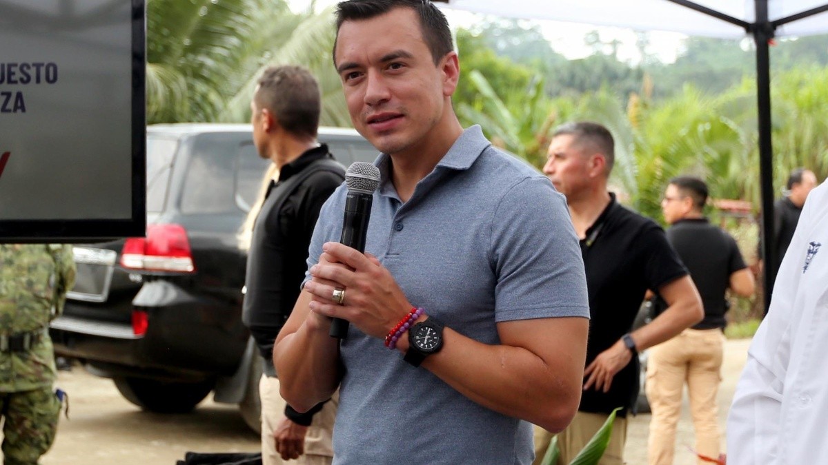 Imagen de Daniel Noboa, presidente de Ecuador, en un evento en Canelos, Pastaza, el 10 de abril del 2024. (Flickr/Presidencia del Ecuador)