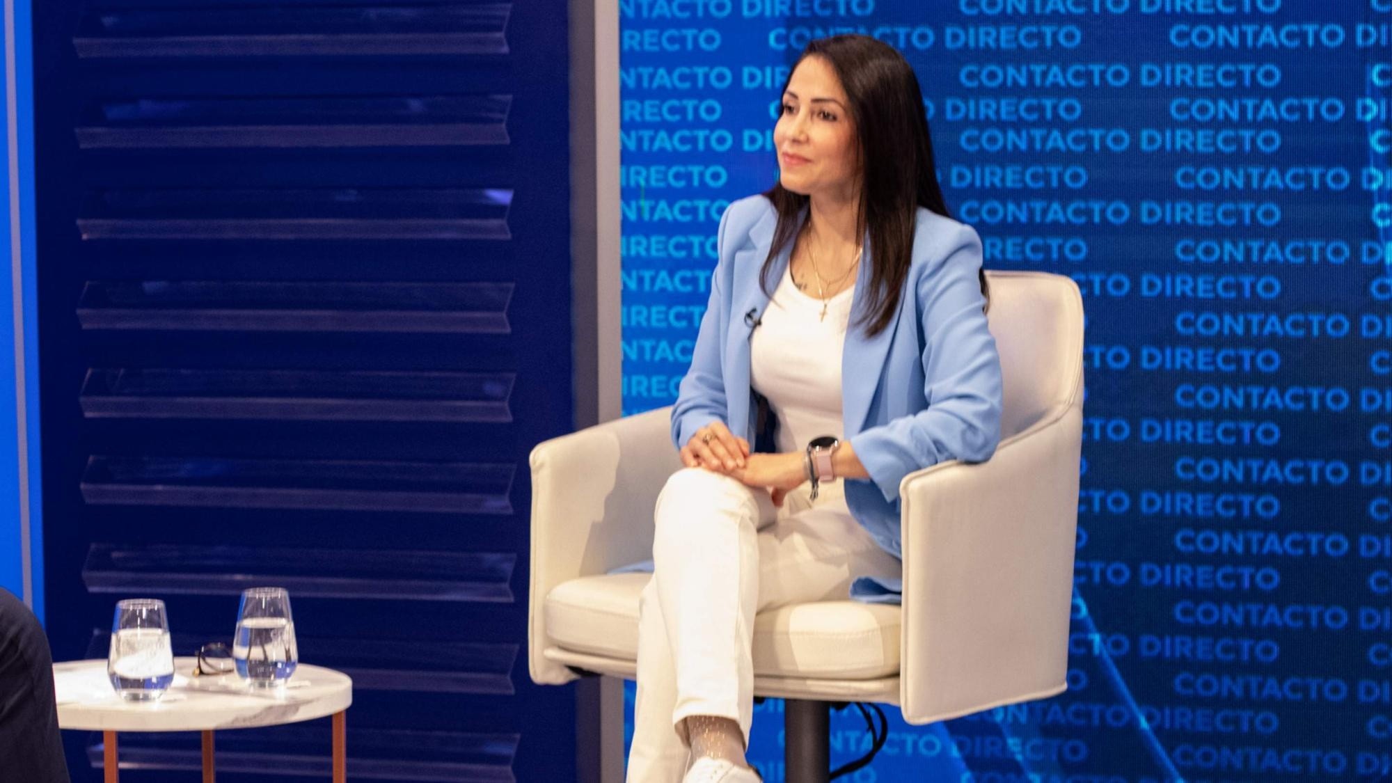 Luisa González, presidenta de la Revolución Ciudadana, ofreció una entrevista este martes 21 de mayo. (Jhosué Vite / Ecuavisa)